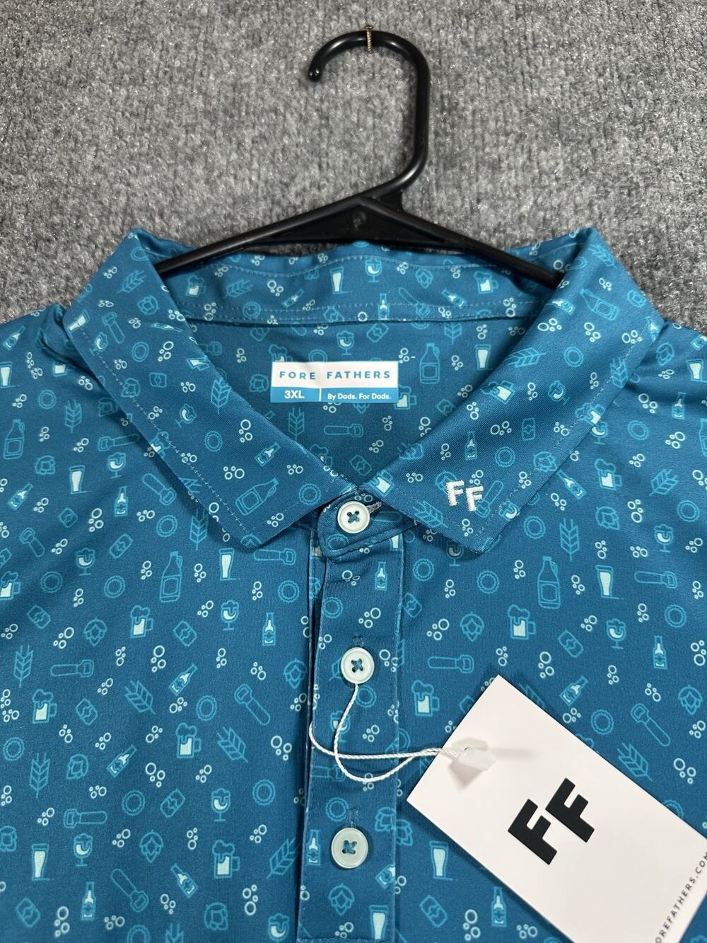 Fore Fathers 3XL Mens Beer Me Print Stretch Golf Polo Shirt Teal Blue FF